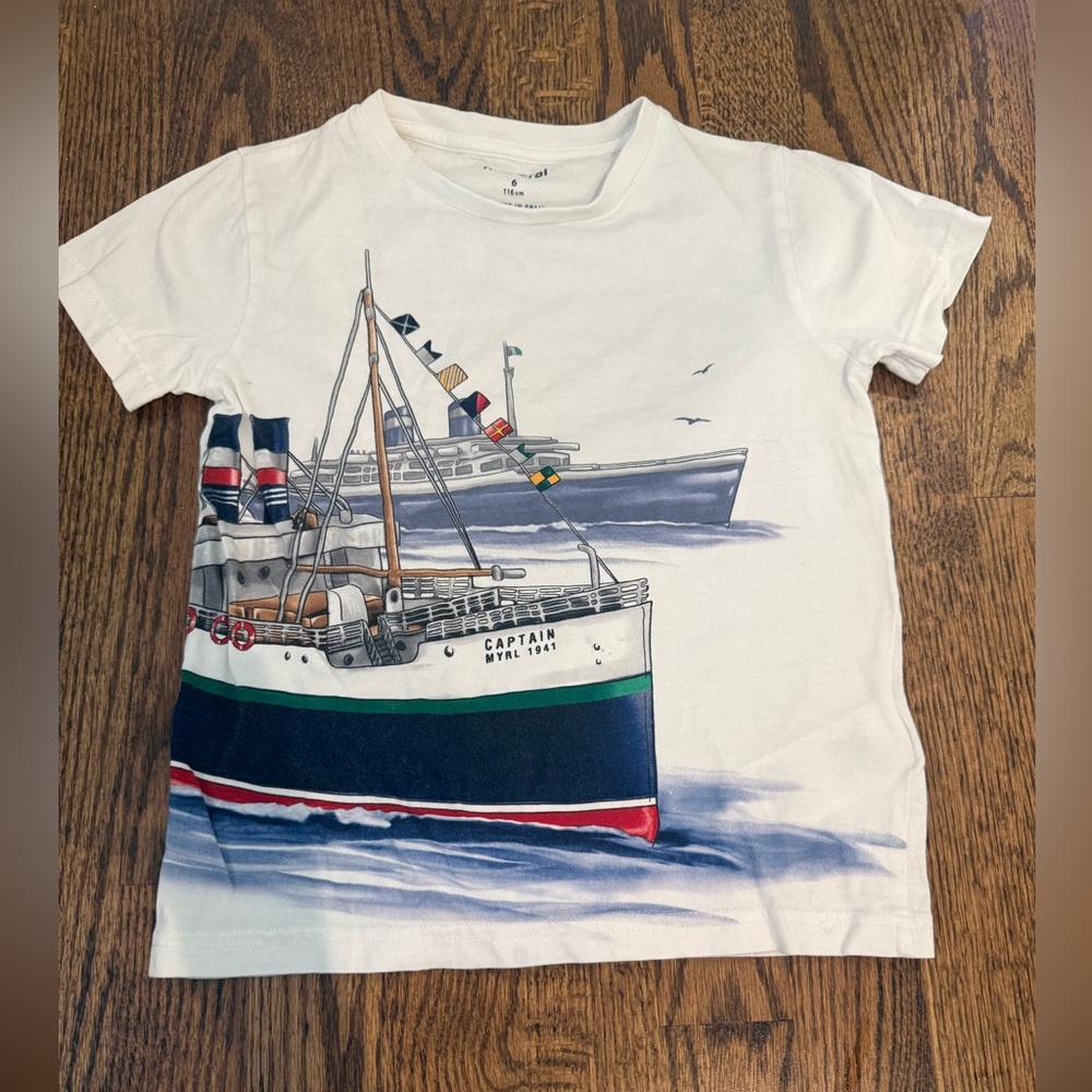 Mayoral White Nautical Ship Graphic Tee